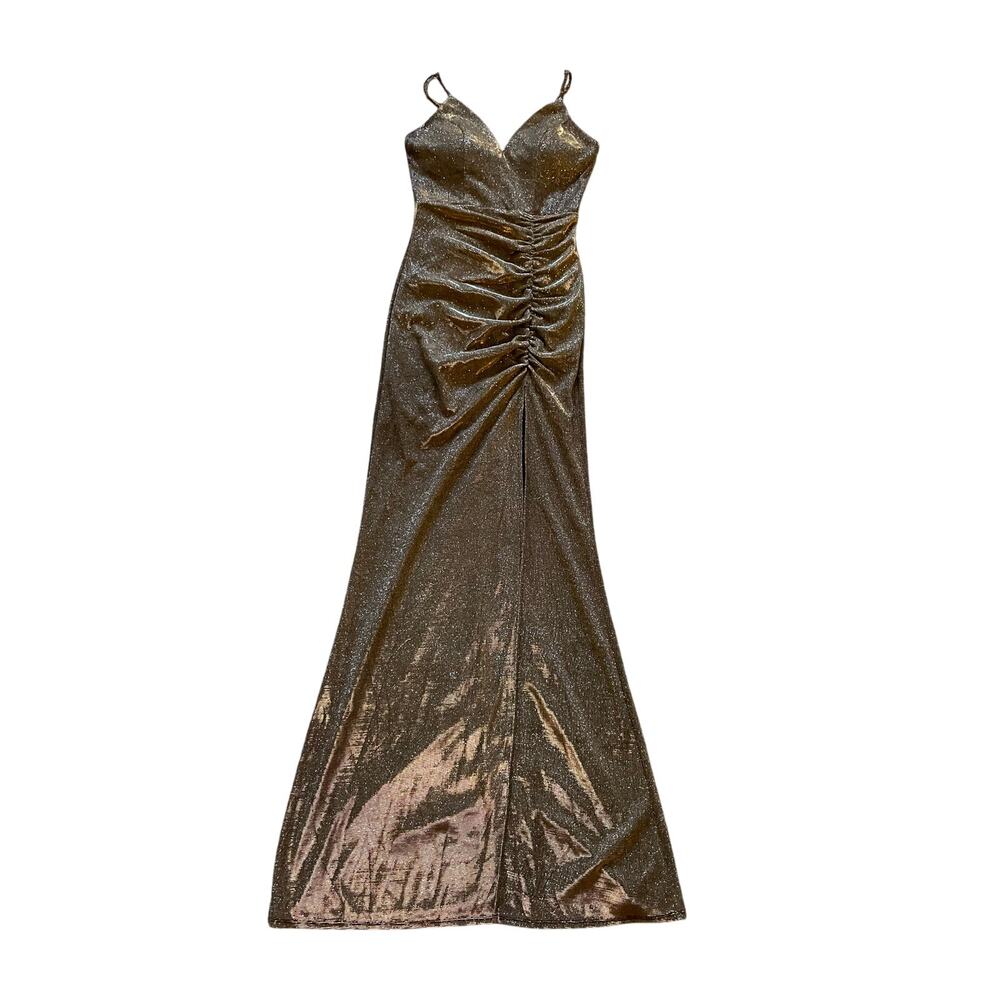 Copper Gold Metallic Dress Size Small High Slit Prom Homecoming Hollywood Glamor